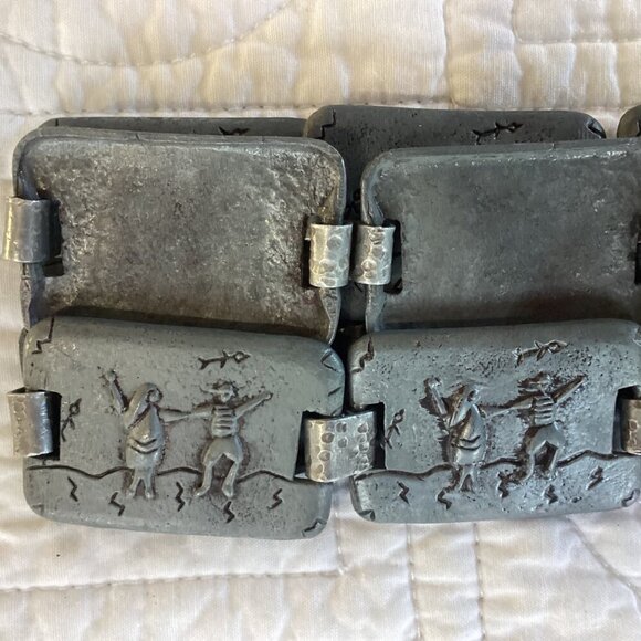 One of the kind! Vintage Pewter Boho Belt Raised Dancing Scene Links 34” main image 10